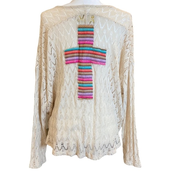 Missy Robertson Crochet Knit Top Size Large Embroidered Cross Wearable Art - Picture 3 of 11